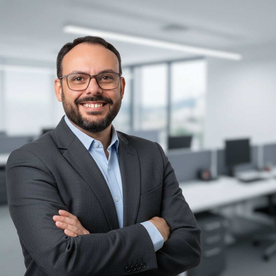Lucas Pelaez em ambiente corporativo